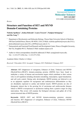 Structure and Function of SET and MYND Domain-Containing Proteins