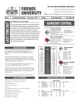 2013-2014 Friends University Men's Basketball Roster