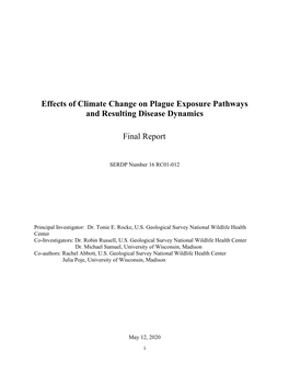 Effects of Climate Change on Plague Exposure Pathways and Resulting Disease Dynamics