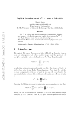 Explicit Factorization of $ X^{2^ Nd}-1$ Over a Finite Field