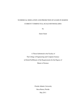 Numerical Simulation and Prediction of Loads in Marine Current Turbine Full-Scale Rotor Blades Institution: Florida Atlantic University