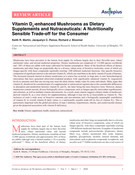 Vitamin D2-Enhanced Mushrooms As Dietary Supplements and Nutraceuticals: a Nutritionally Sensible Trade-Off for the Consumer Keith R