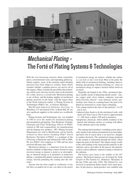 Mechanical Plating - the Forté of Plating Systems & Technologies