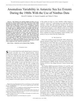 Anomalous Variability in Antarctic Sea Ice Extents During the 1960S with the Use of Nimbus Data David W