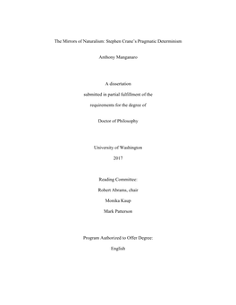 The Mirrors of Naturalism: Stephen Crane's Pragmatic Determinism