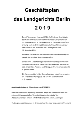 Geschäftsplan Des Landgerichts Berlin 2 0 1 9