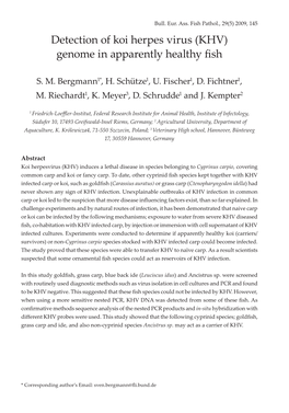 Detection of Koi Herpes Virus (KHV) Genome in Apparently Healthy Fish