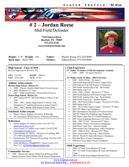 Jordan Reese Mid-Field/Defender