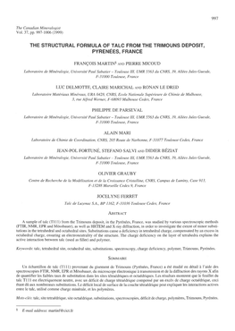 The Structural Formula of Talc from the Trimouns