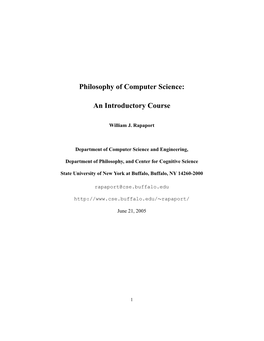 Philosophy of Computer Science: an Introductory Course