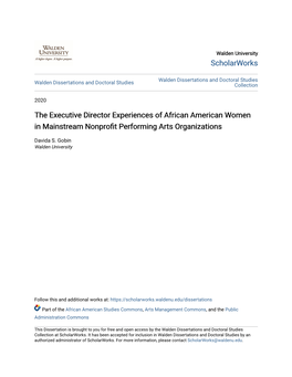 The Executive Director Experiences of African American Women in Mainstream Nonprofit Erp Forming Arts Organizations