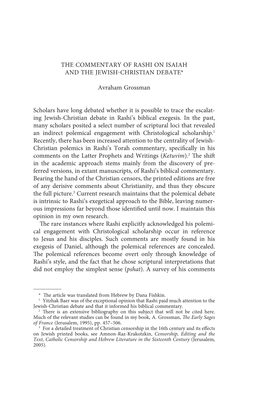 The Commentary of Rashi on Isaiah and the Jewish-Christian Debate*