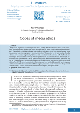 Codes of Media Ethics