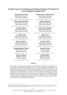 Parallel Corpora for Bi-Directional Statistical Machine Translation for Seven Ethiopian Language Pairs