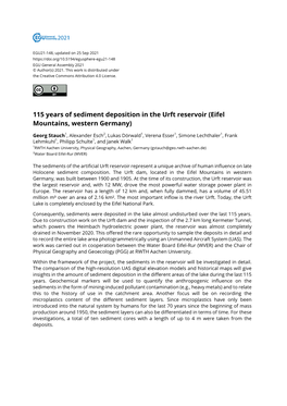 115 Years of Sediment Deposition in the Urft Reservoir (Eifel Mountains, Western Germany)