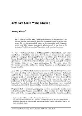 2003 New South Wales Election