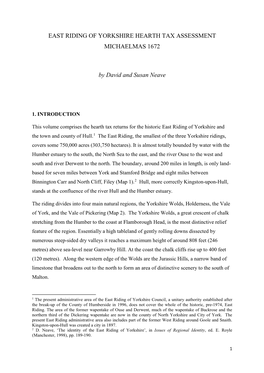 EAST RIDING of YORKSHIRE HEARTH TAX ASSESSMENT MICHAELMAS 1672 by David and Susan Neave