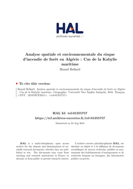 Analyse Spatiale Et Environnementale Du Risque D'incendie De Forêt En Algérie : Cas De La Kabylie Maritime