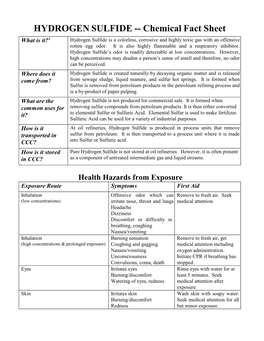 HYDROGEN SULFIDE -- Chemical Fact Sheet