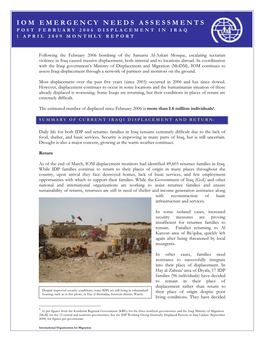IOM Displacement Assessment and Statistics 1 April 2009