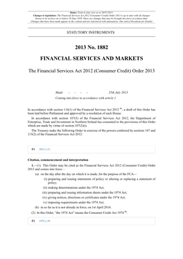 The Financial Services Act 2012 (Consumer Credit) Order 2013 Is up to Date with All Changes Known to Be in Force on Or Before 10 June 2020