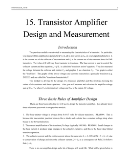 15. Transistor Amplifier Design and Measurement