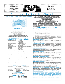 St. John the Baptist Church JUNE 21, 2015— 12Th SUNDAY ORDINARY TIME REV