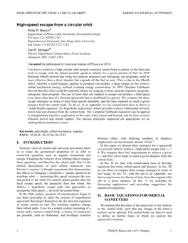 High-Speed Escape from a Circular Orbit American Journal of Physics