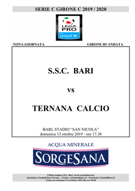 S.S.C. BARI Vs TERNANA CALCIO