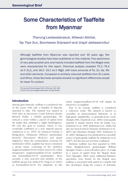 Some Characteristics of Taaffeite from Myanmar