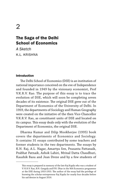 The Saga of the Delhi School of Economics a Sketch K.L
