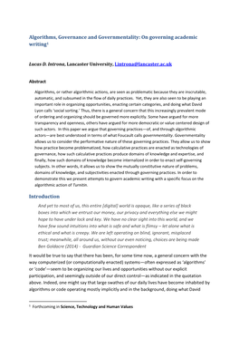 Algorithms, Governance and Governmentality: on Governing Academic Writing1