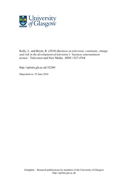 Business on Television: Continuity, Change and Risk in the Development of Television’S ‘Business Entertainment Format’