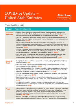 COVID-19 Update – United Arab Emirates