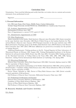 Curriculum Vitae Notarization. I Have Read the Following and Certify That This Curriculum Vitae Is a Current and Accurate Statement of My Professional Record