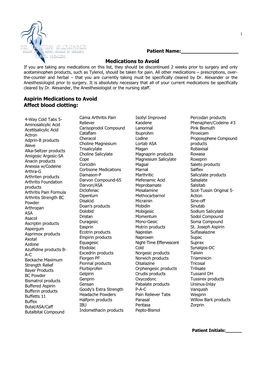 Medications to Avoid