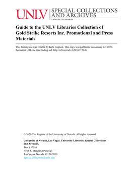 Guide to the UNLV Libraries Collection of Gold Strike Resorts Inc