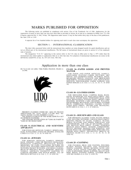 Marks Published for Opposition