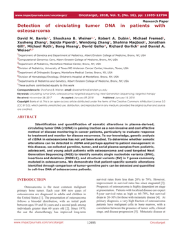 Detection of Circulating Tumor DNA in Patients with Osteosarcoma