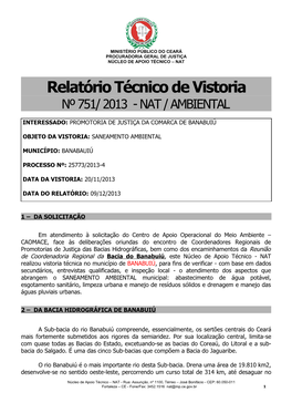 Relatório De Vistoria Nº751/2013, Saneamento Ambiental De Banabuiú