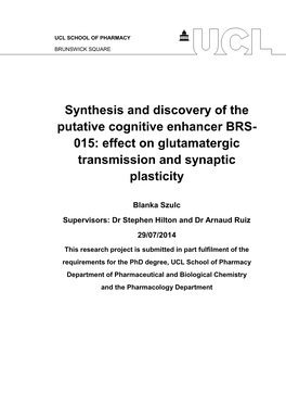 Synthesis and Discovery of the Putative Cognitive Enhancer BRS- 015: Effect on Glutamatergic Transmission and Synaptic Plasticity