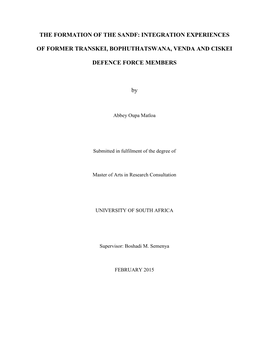 The Formation of the Sandf: Integration Experiences Of