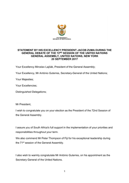 Statement by His Excellency President Jacob Zuma