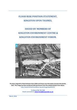 Flood Risk Position Statement, Kingston Upon Thames, Issued By