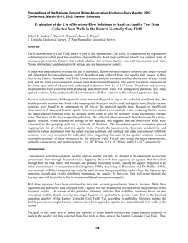 Evaluation of the Use of Fracture-Flow Solutions to Analyze Aquifer Test Data Collected from Wells in the Eastern Kentucky Coal Field