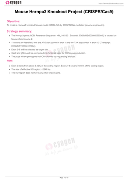 Mouse Hnrnpa3 Knockout Project (CRISPR/Cas9)