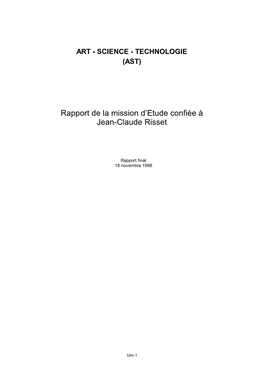 Rapport De La Mission D’Etude Confiée À Jean-Claude Risset