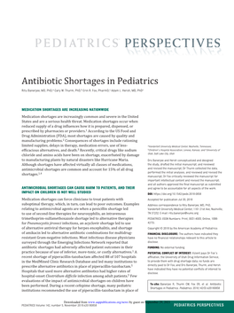 Antibiotic Shortages in Pediatrics MEDICATION SHORTAGES ARE INCREASING NATIONWIDE