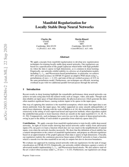 Manifold Regularization for Locally Stable Deep Neural Networks