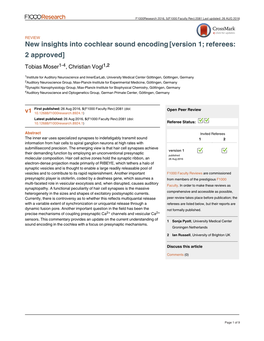 New Insights Into Cochlear Sound Encoding[Version 1; Referees: 2
